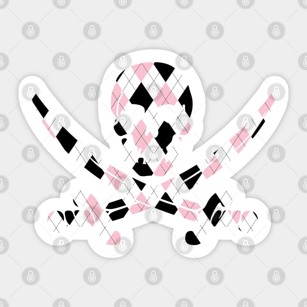 Skull and Crossbones Pink and Black Argyle Sticker by FandomTrading